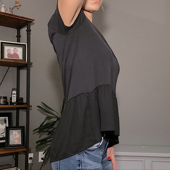 Juicy Couture Black Short Sleeve Top with Sheer Ruffle Bottom - Picture 3 of 7